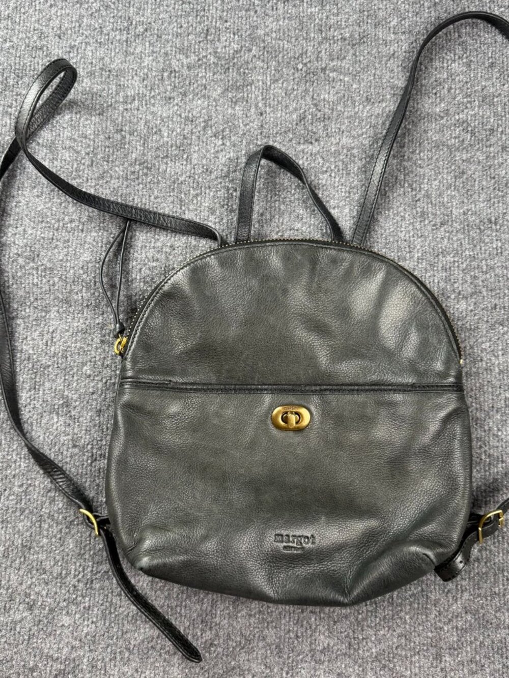 Margot New York Black Pebbled Leather Mini Backpack Turnlock Sling Bag Daypack